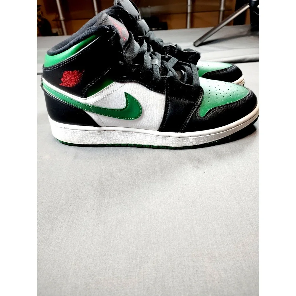 NIKE Air Jordan 1 Mid Black Pine Green White Gym Red 7Y High Top Shoe 554725 067